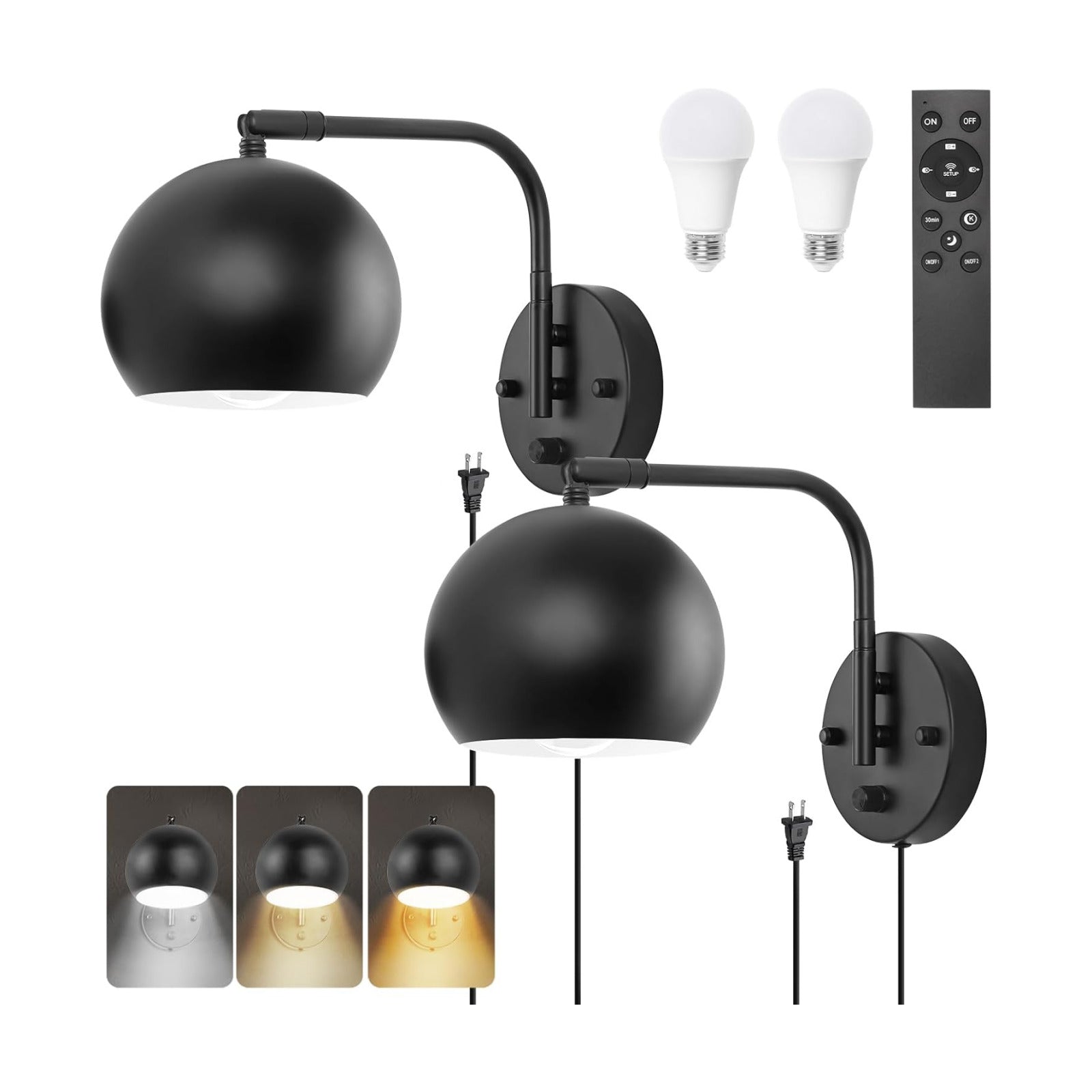 VATONI Wall Sconce with Remote Control, Dimmable Plug in Wall Sconces and Adjustable Color Temperature 2700K~6000K