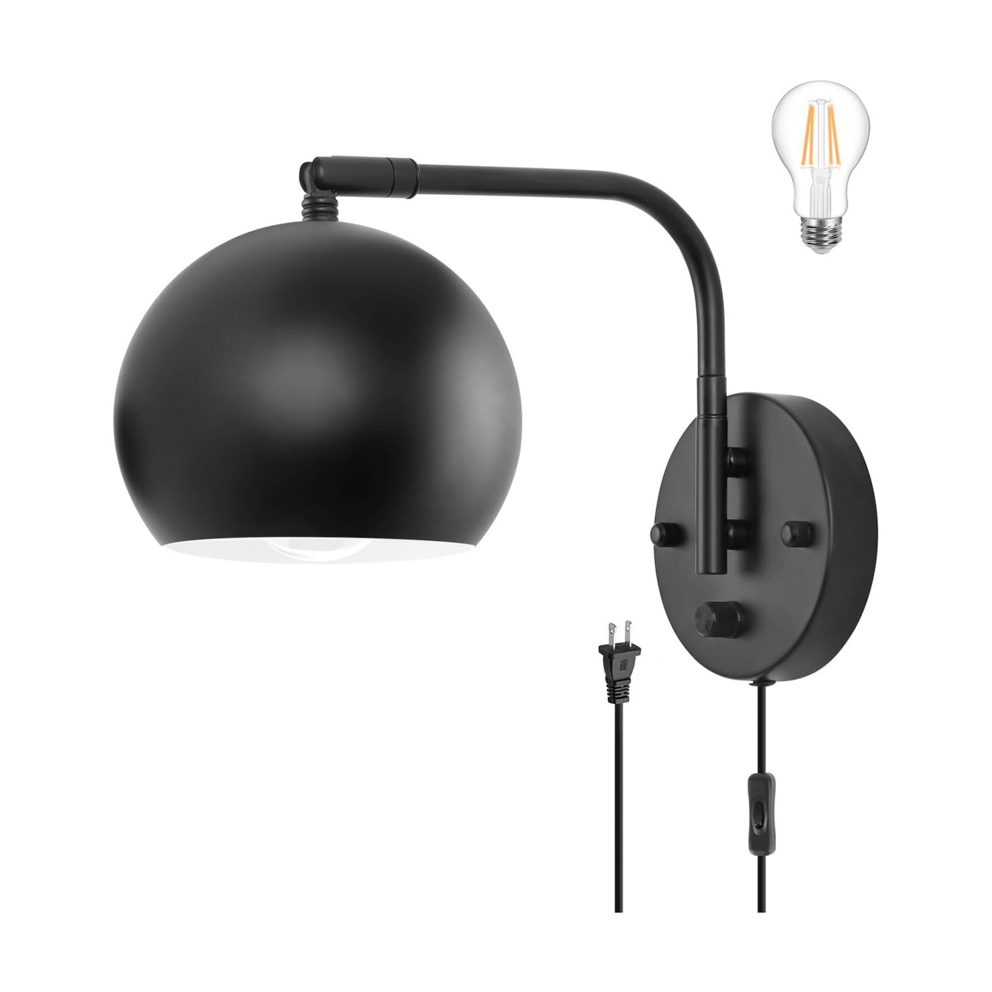 VATONI Plug in Wall Sconces, Dimmable Wall Sconce Swing Arm Wall Lights with Plug in Cord and Dimmer On/Off Knob