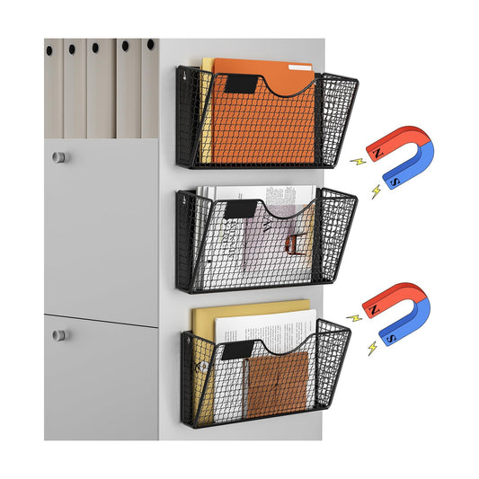 MFTEK Magnetic File Holder, 3 Pockets Magnetic File Folder Holder No Drilling Magnet Paper Mail Organizer Magazine
