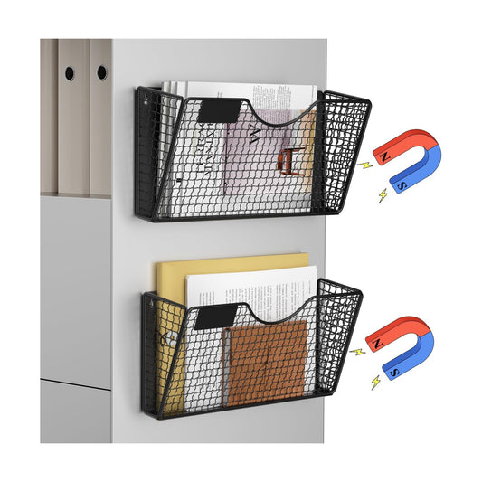 MFTEK Magnetic File Holder, 2 Pockets Magnetic File Folder Holder No Drilling Magnet Paper Mail Organizer Magazine