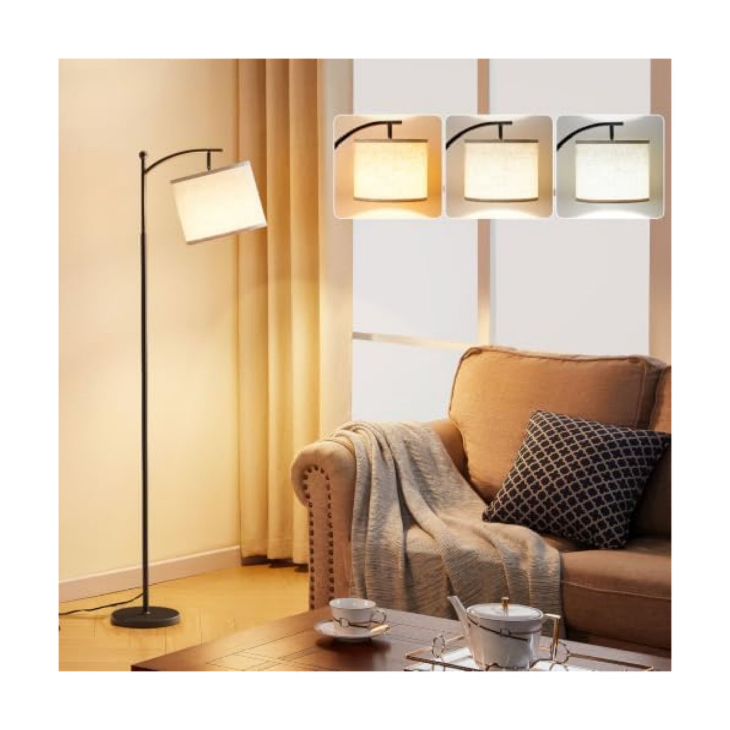 Ambimall 60" Modern Floor Lamp with Beige Shade, 9W LED Bulb