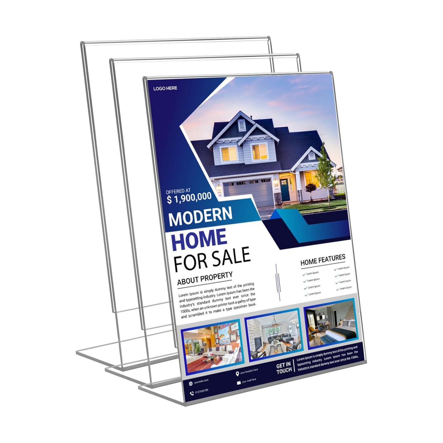 Acrylic Sign Stand Holders / Clear / 8.5 x 11 / Set of 3