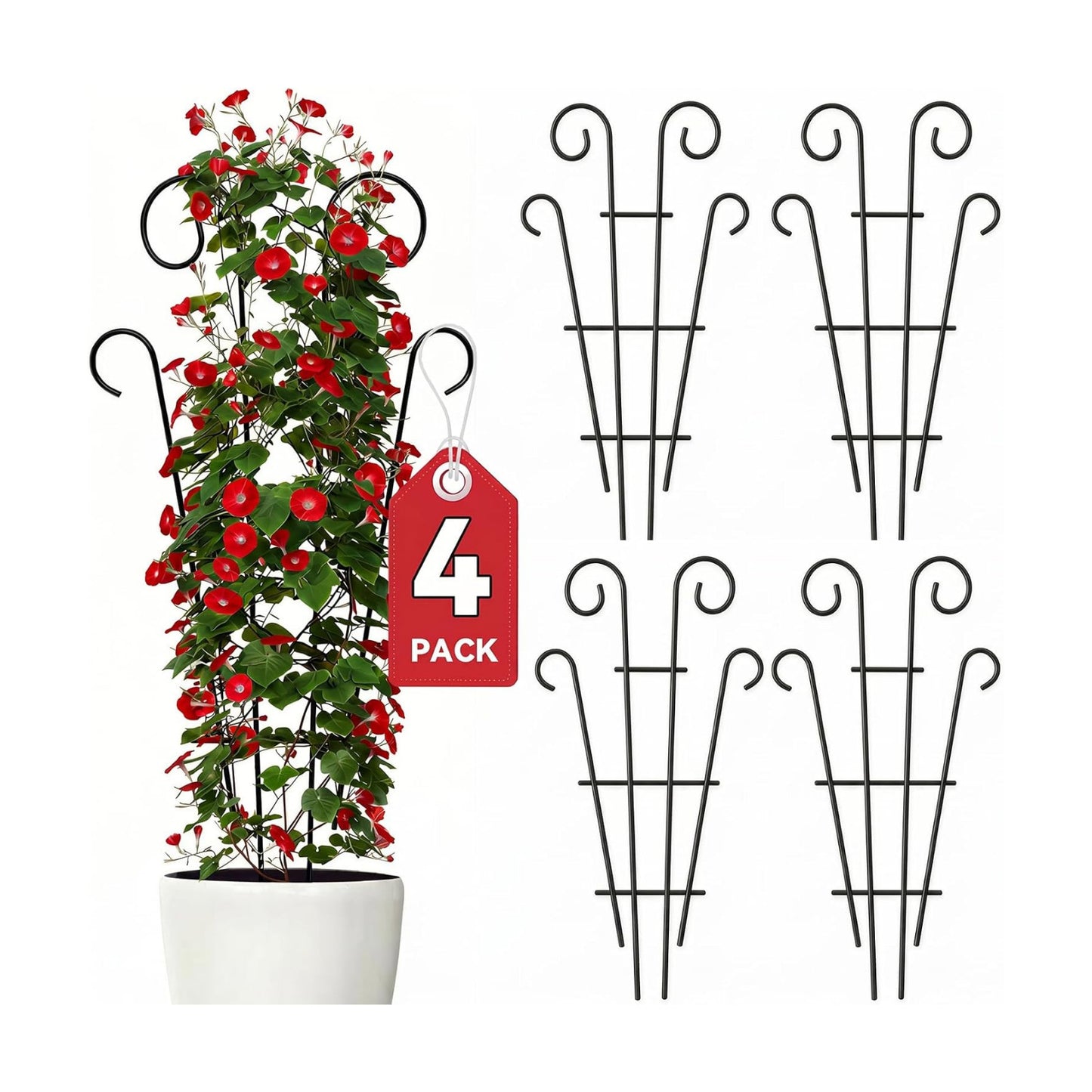 4 Pack 32 Inch Tall Metal Plant Trellis for Potted Plants | Metal Garden Trellis for Climbing Plants, Indoor Outdoor