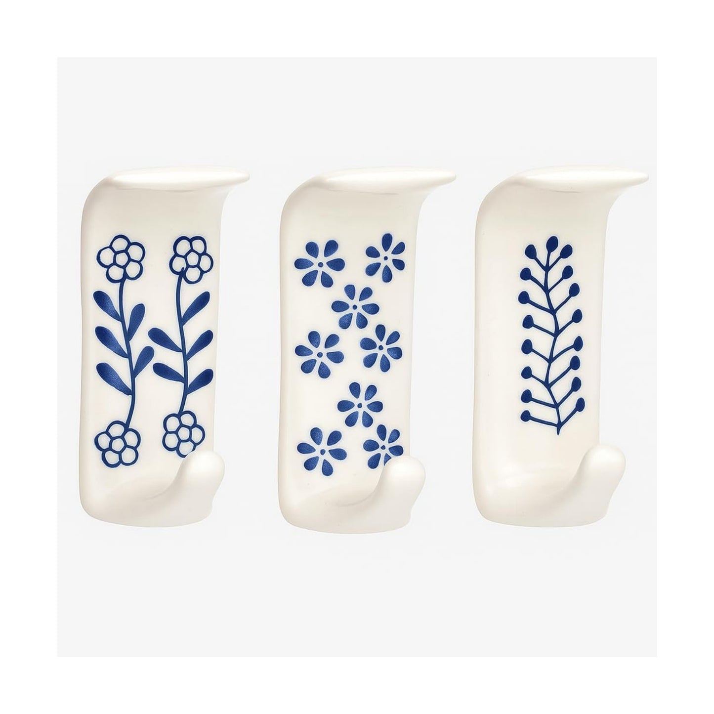 Boho Ceramic Adhesive Wall Hooks / White & Blue Style 4