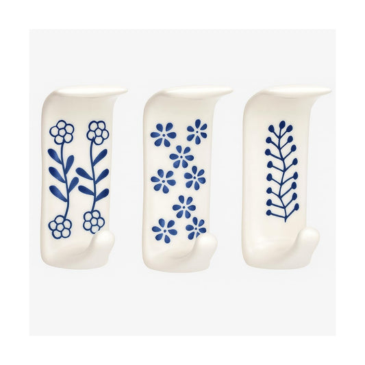 Boho Ceramic Adhesive Wall Hooks / White & Blue Style 4