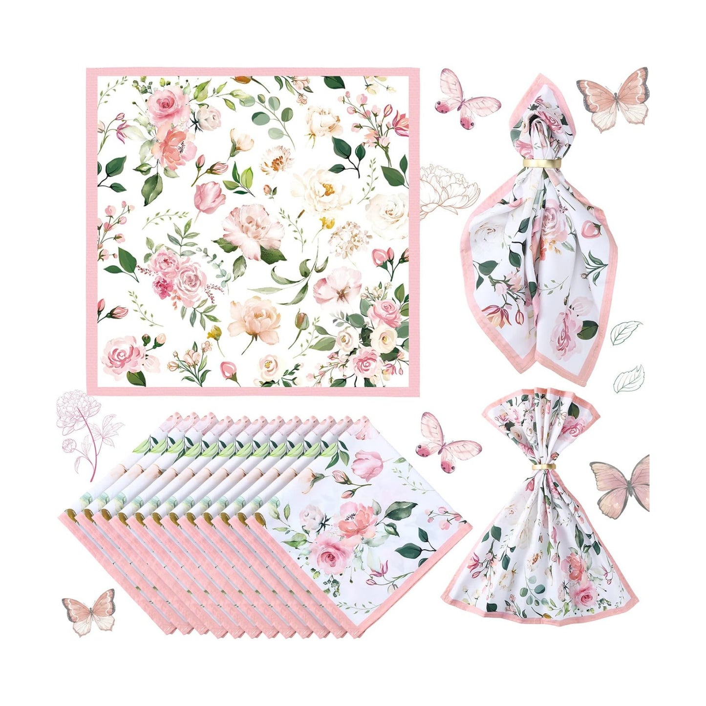 12 Pcs Floral Cloth Napkins 20'' x 20'' Washable Dinner Tea Party Napkins for Kitchen Party Wedding Restaurant Indoor