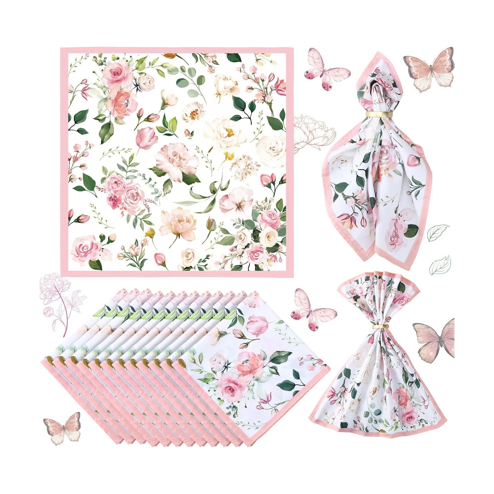 12 Pcs Floral Cloth Napkins 20'' x 20'' Washable Dinner Tea Party Napkins for Kitchen Party Wedding Restaurant Indoor