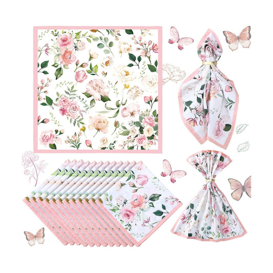12 Pcs Floral Cloth Napkins 20'' x 20'' Washable Dinner Tea Party Napkins for Kitchen Party Wedding Restaurant Indoor