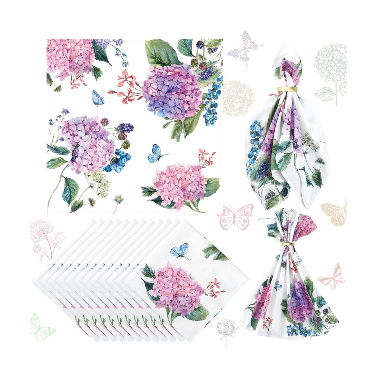 Qeeenar 12 Pcs Hydrangea Spring Floral Cloth Napkins, 20x20 Washable