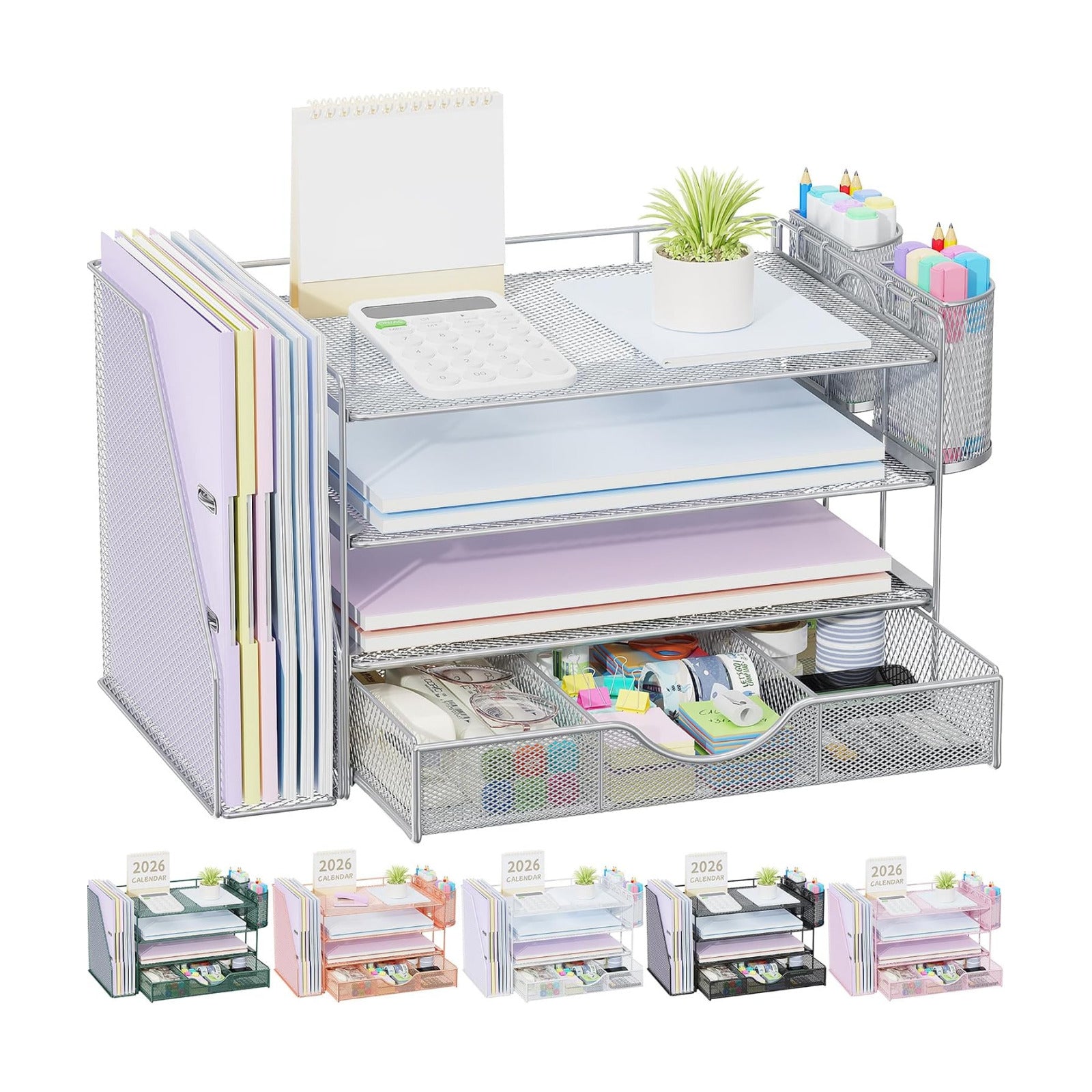 gianotter Desk Organizers and Accessories with File Holder, 4-Tier Desk Accessories & Workspace Organizers with Drawer