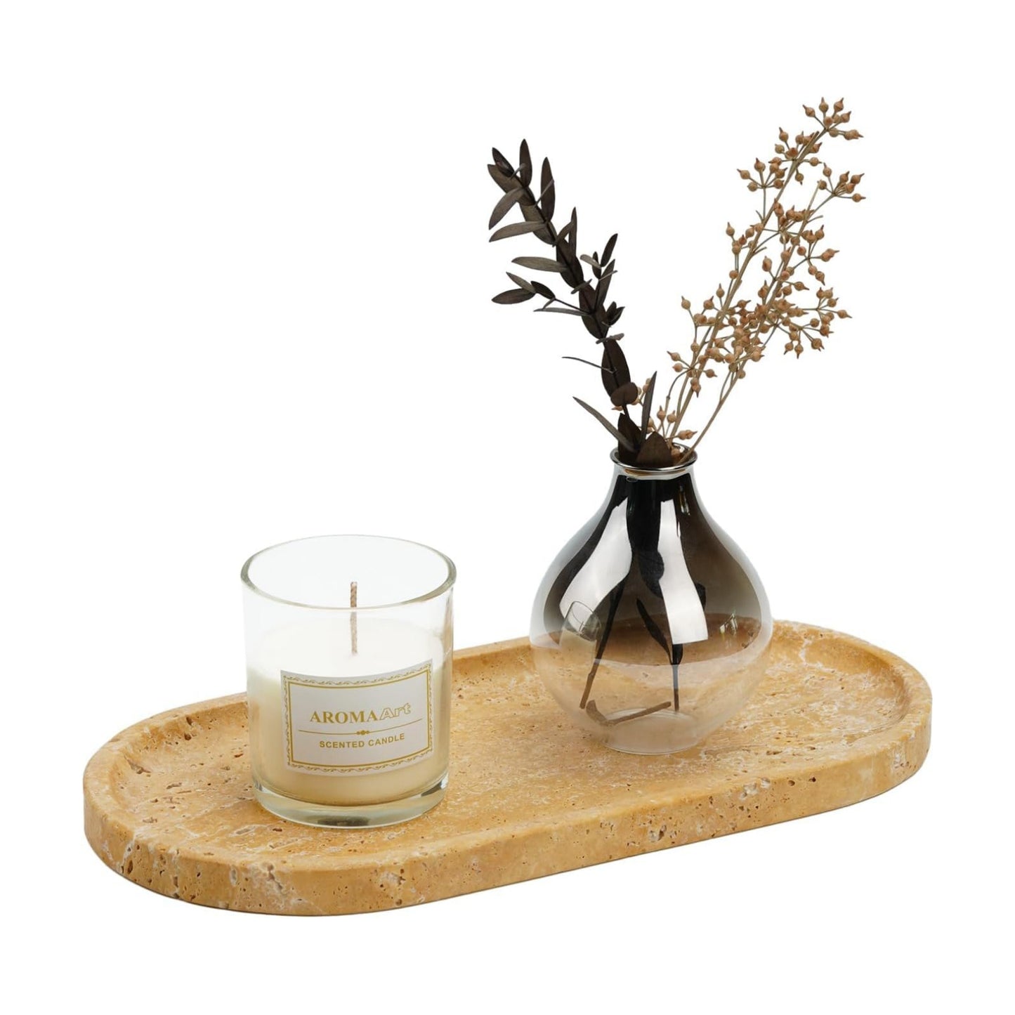 Catchall Tray / Wabi Sabi Home Countertop Organizer / Golden Travertine / 12 x 6 x 0.8 / Natural