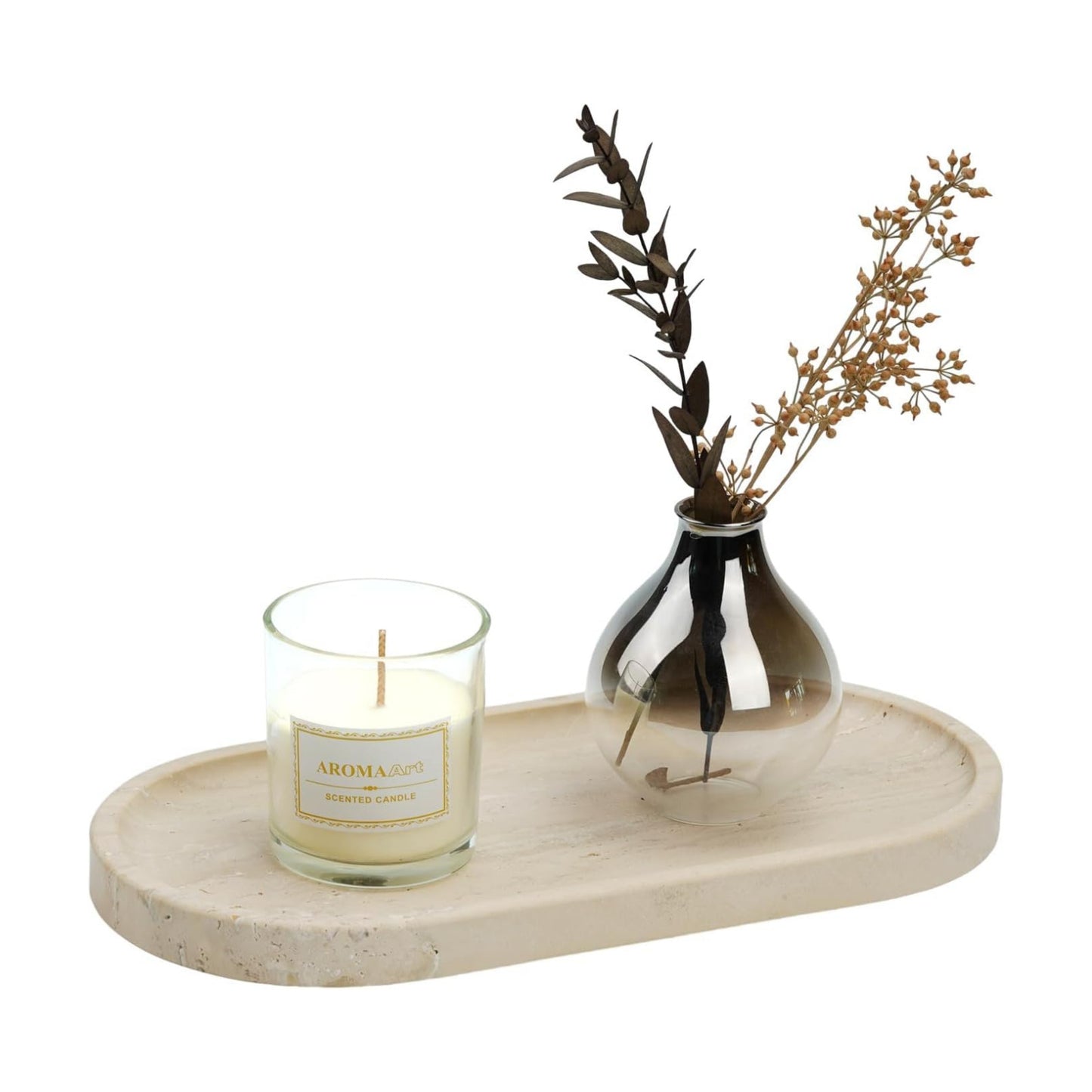 Italian Travertine Tray / Light Beige Travertine / 12 x 6 x 0.8