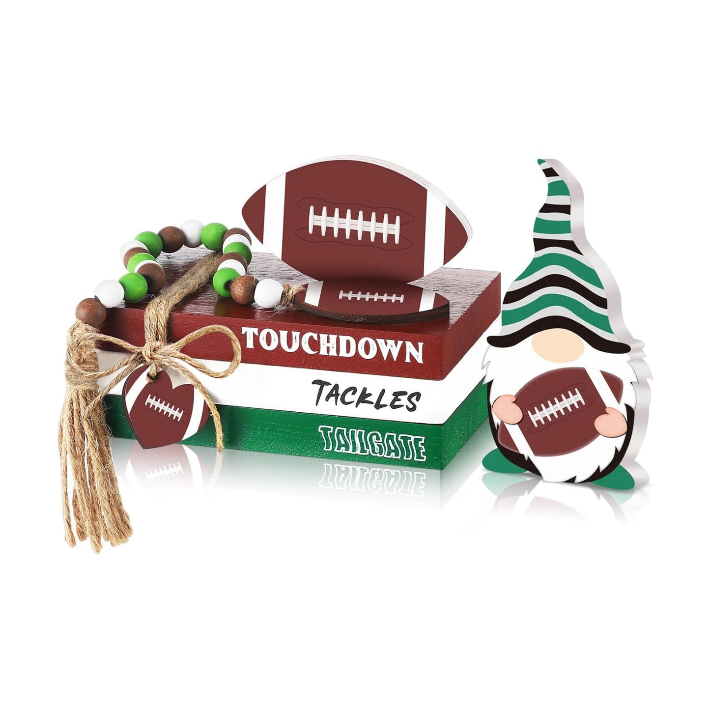 Football Wood Signs Decor Farmhouse Football Tiered Tray Wooden Decorations Book Stack / Set of 6