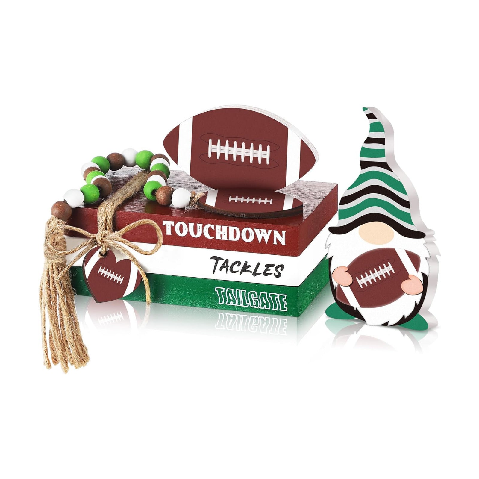 Football Wood Signs Decor Farmhouse Football Tiered Tray Wooden Decorations Book Stack / Set of 6