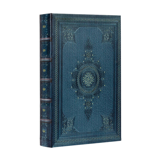 Decorative Book Box Vintage Style Fake Book Dark Faux Leather Embossing Box / Blue