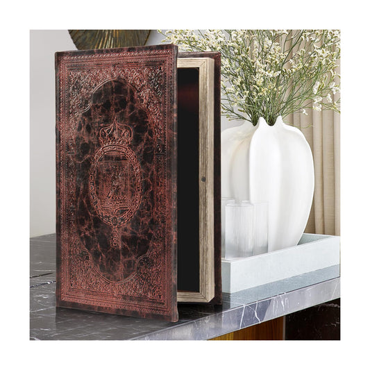 Decorative Vintage Style Faux Leather Embossing Book Storage Box / Vintage Leather-size:m / Brown