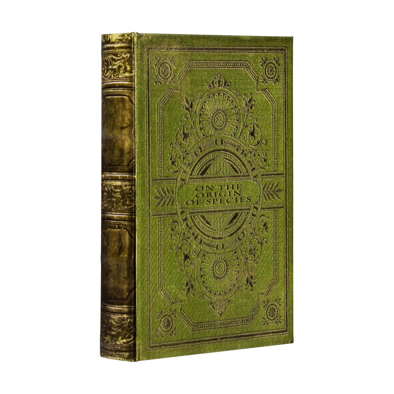 Vintage Style Olive Green Faux Leather Embossed Book Box / Green Leather-size:m