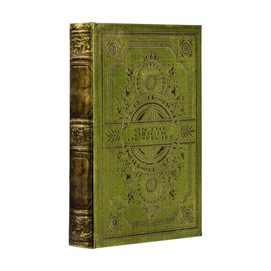 Vintage Style Olive Green Faux Leather Embossed Book Box / Green Leather-size:m