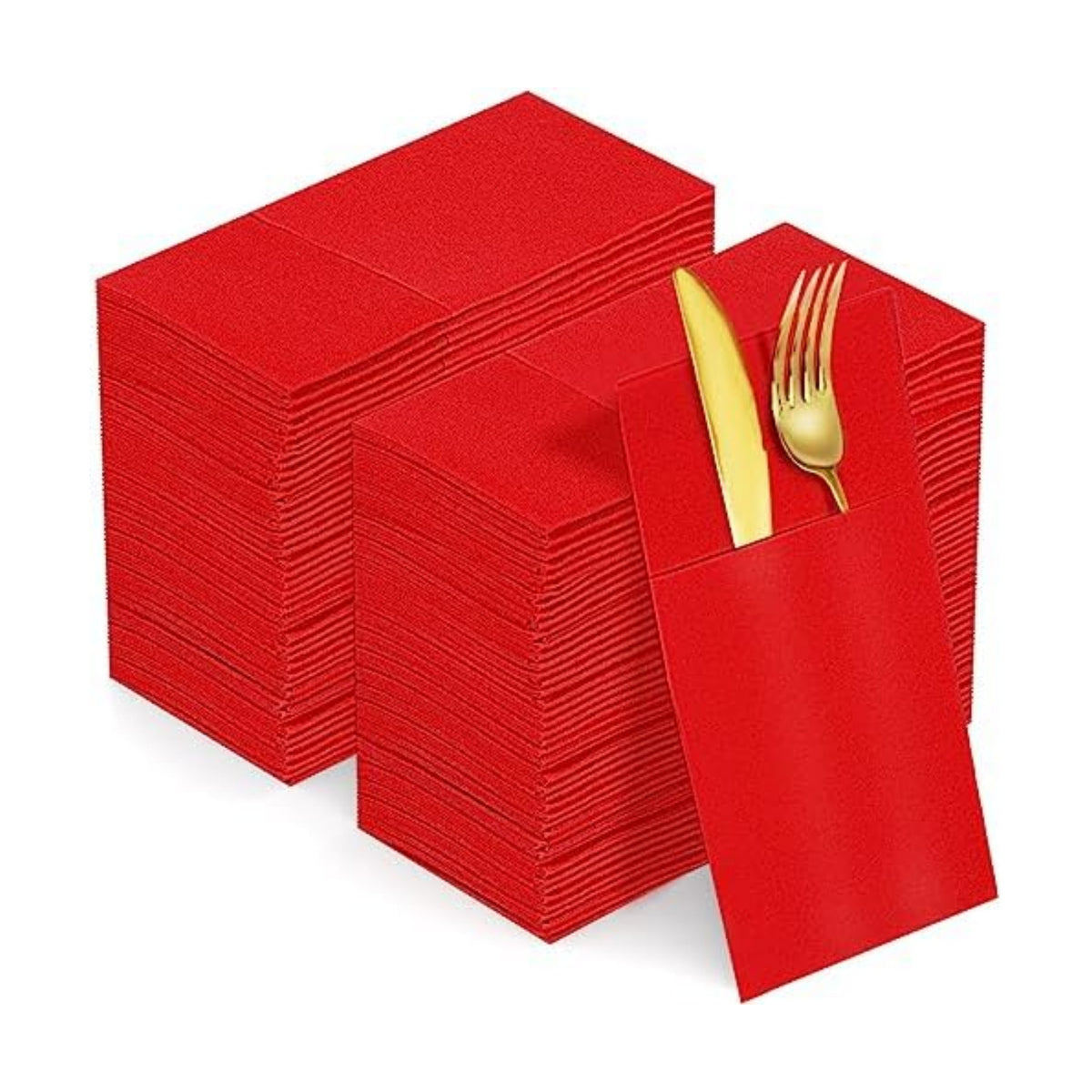 KAMMAK Red Napkins Disposable Dinner Paper Napkins with Pocket 100 Pack Cloth Like Folded Wedding Reception Napkin Guest Hand Towels for Party Decoration, Bathroom, Kitchen, Hotel (16.5 x 16.5 inch)