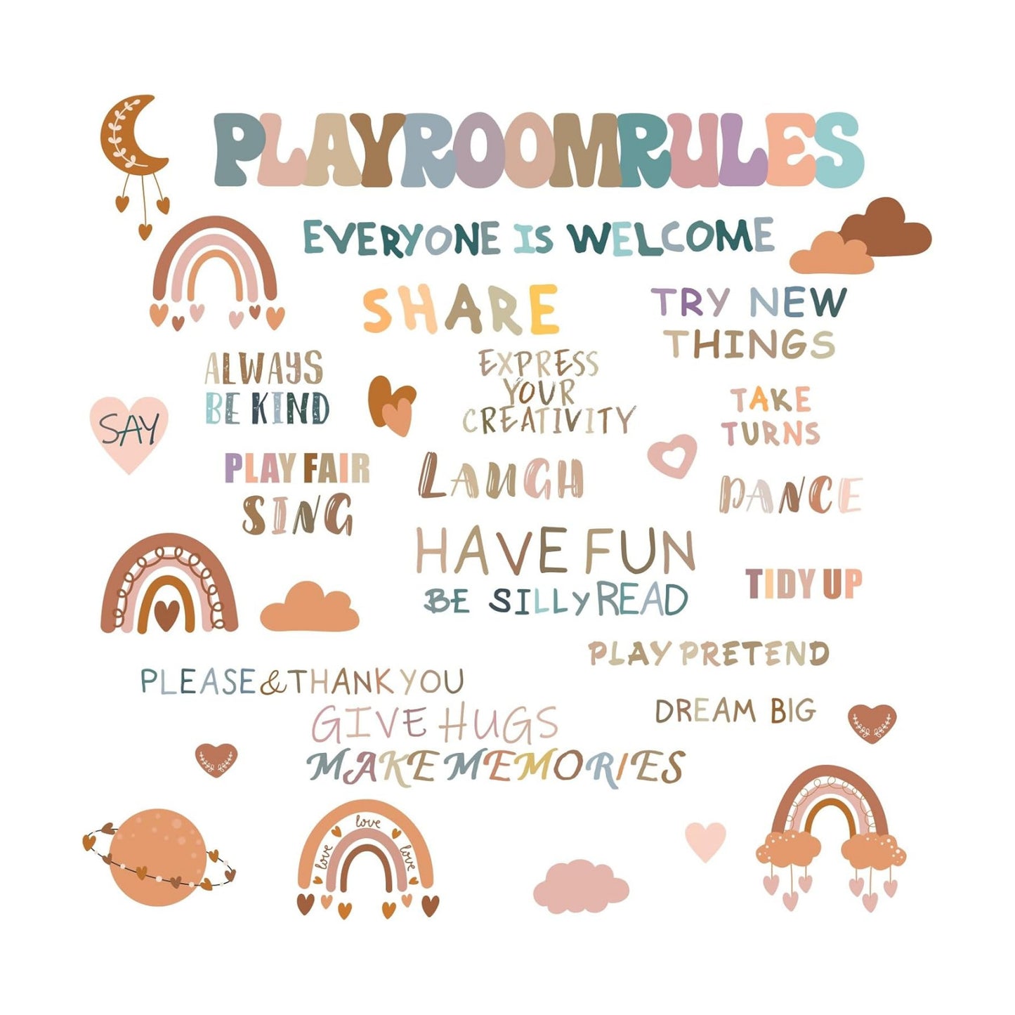 Inspirational Wall Decals Playroom Rules Wall Decal Peel and Stick Rainbow Quote Wall / Colorful One