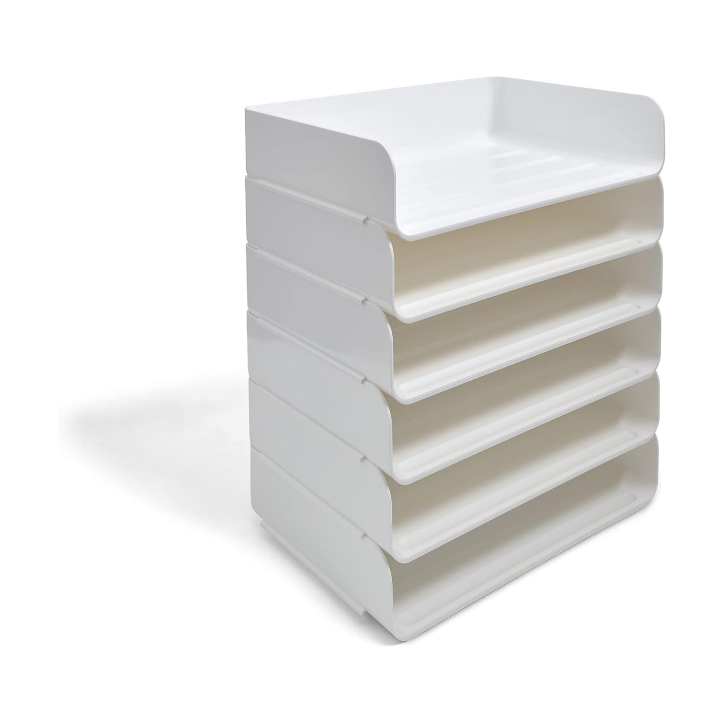 TRU RED Side-Load Stackable Letter Tray, Plastic, White, 12/Carton | High-volume desktop organizer for paper and