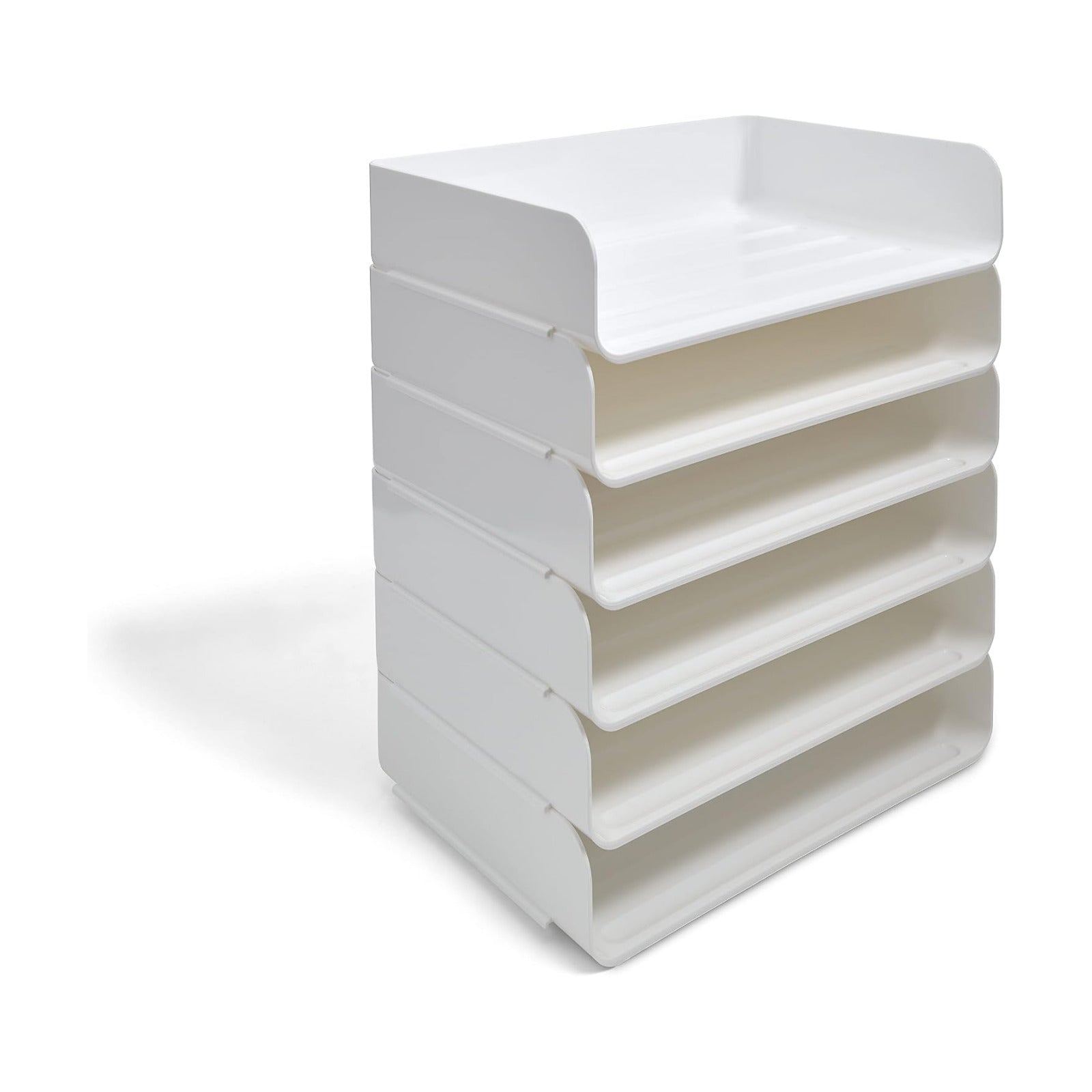 TRU RED Side-Load Stackable Letter Tray, Plastic, White, 12/Carton | High-volume desktop organizer for paper and