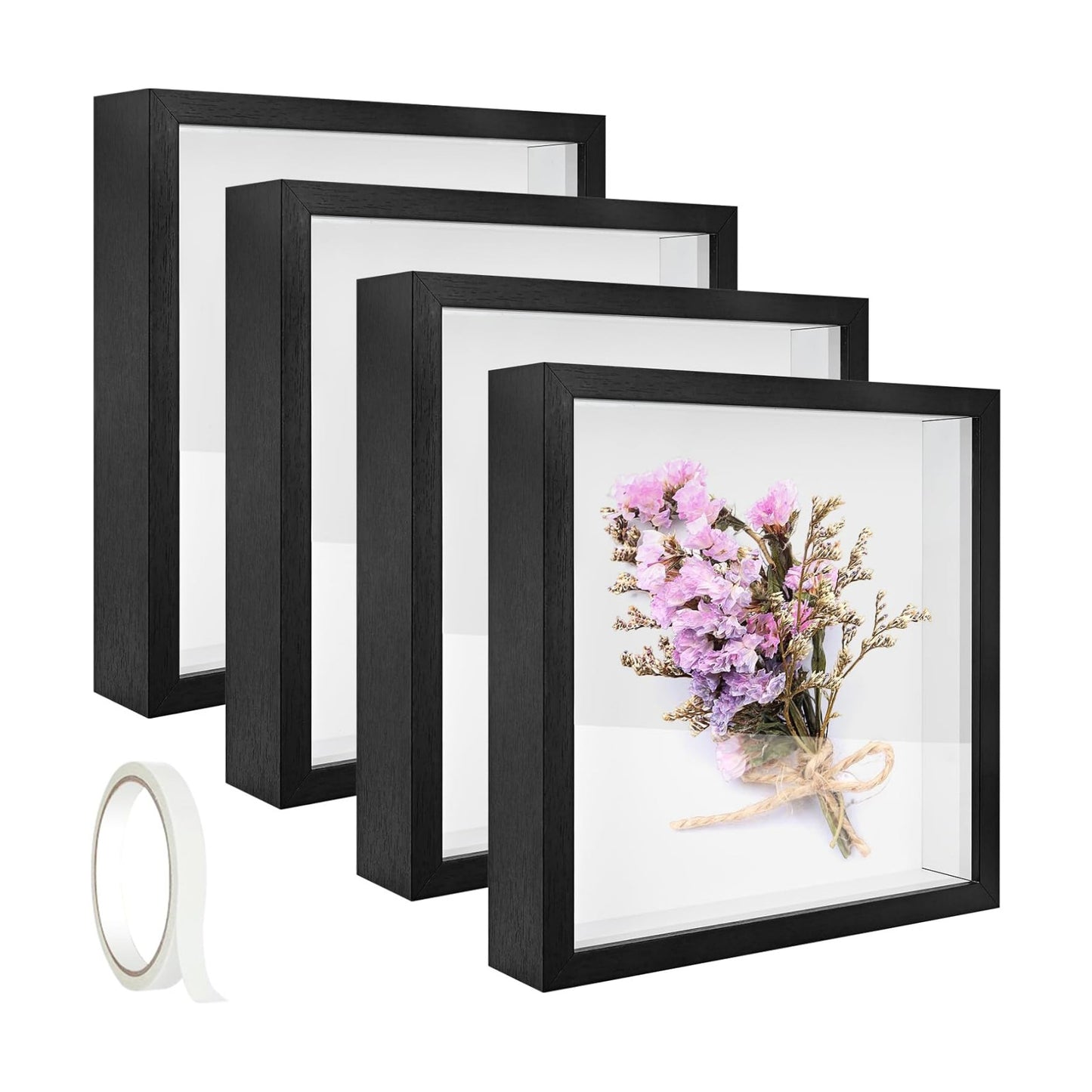 4 Pack 8 x 8 Shadow Box Picture Frame 3D Frames Shadow Box Square Shadow Boxes Display Cases with Adhesive Tape for
