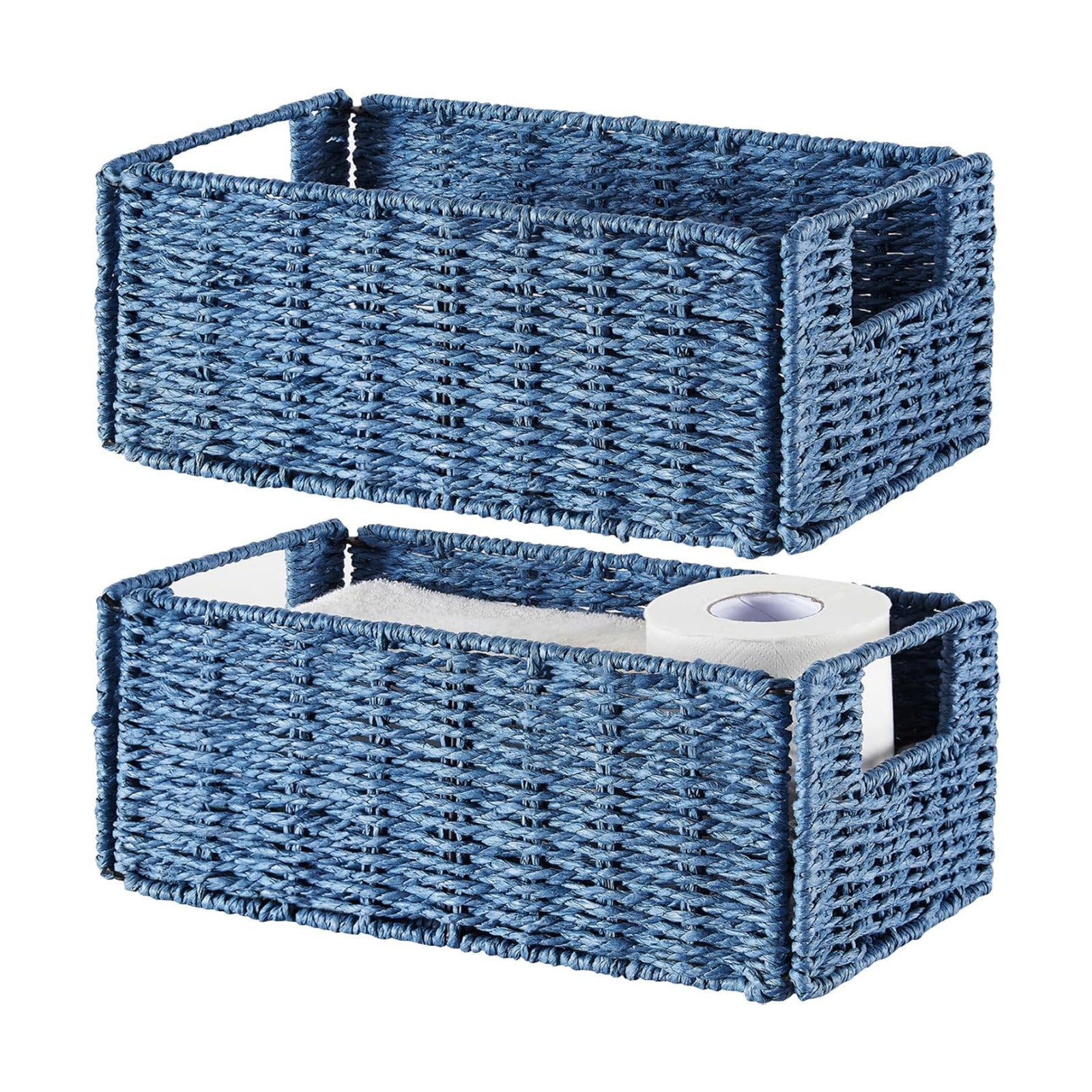Wicker Storage Basket / Blue / 11.2"D x 6.1"W x 4.8"H / Set of 2