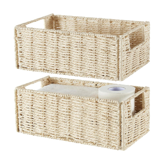 Wicker Storage Basket / Beige / 11.2"D x 6.1"W x 4.8"H / Set of 2