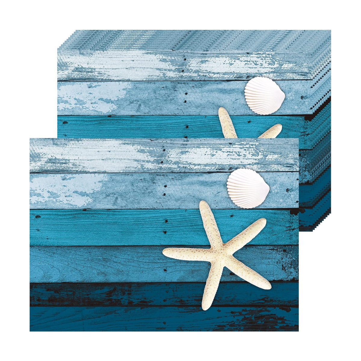 Whaline 50 Pack Summer Ocean Paper Place Mats Coastal Starfish Seashell Disposable Placemats 10x14 in Blue Beach Seaside Seasonal Placemat Decorative Table Mat for Dinner Wedding Birthday Party Decor