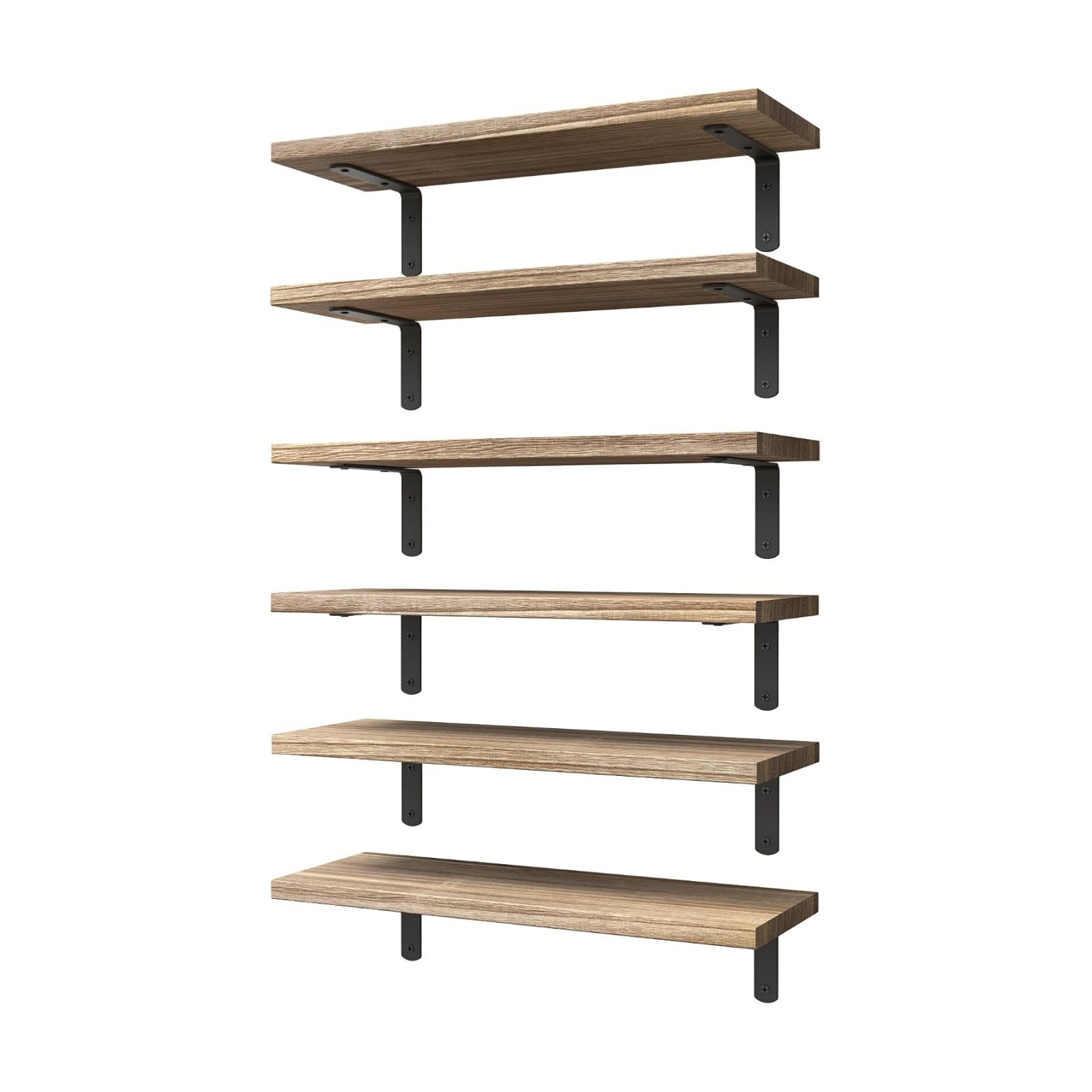 Wood Floating Shelves / 16.5 Inch / Rustic Brown / Set of 6
