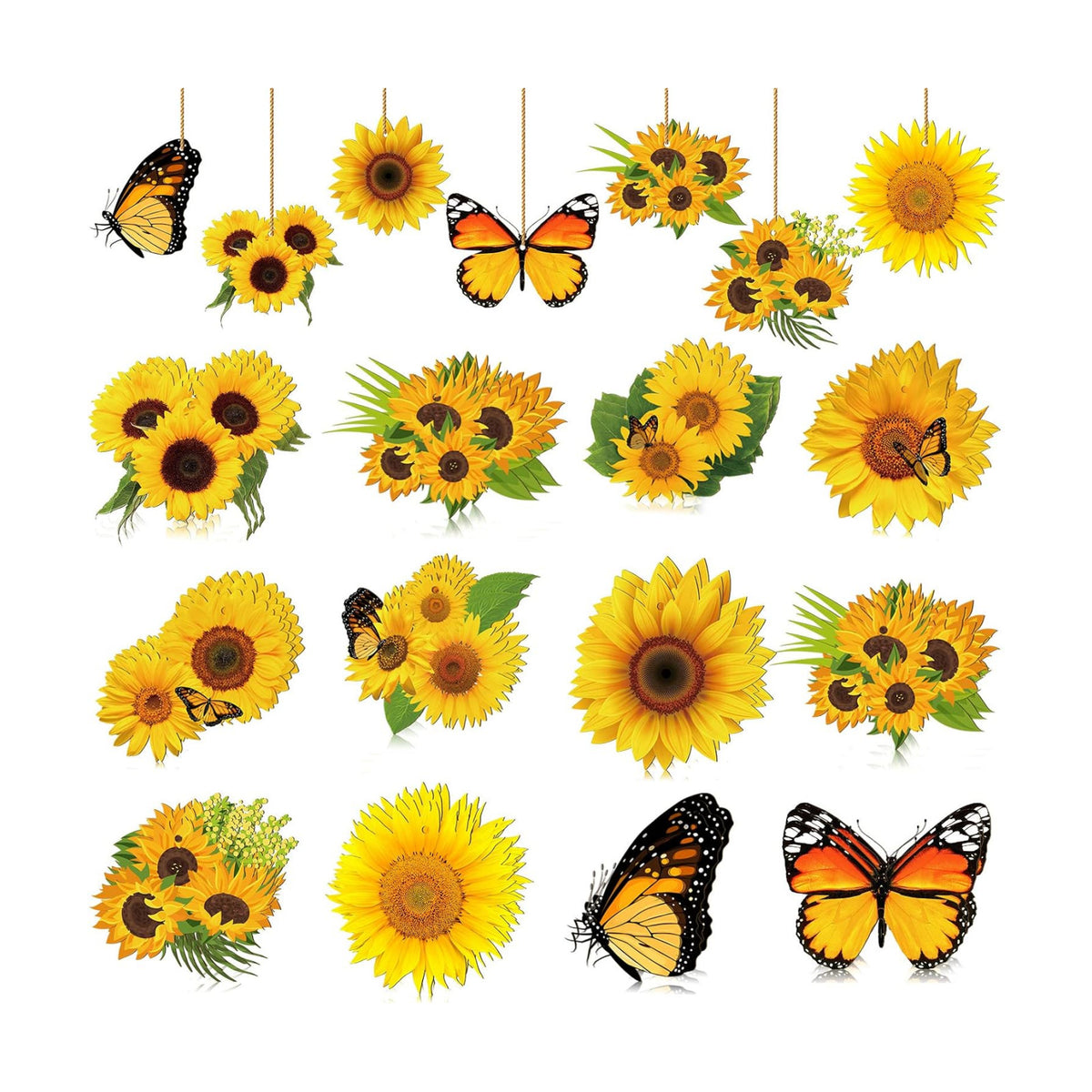 Qunclay 36 Pcs Sunflower Tree Decorations Yellow Flower Wooden Ornaments