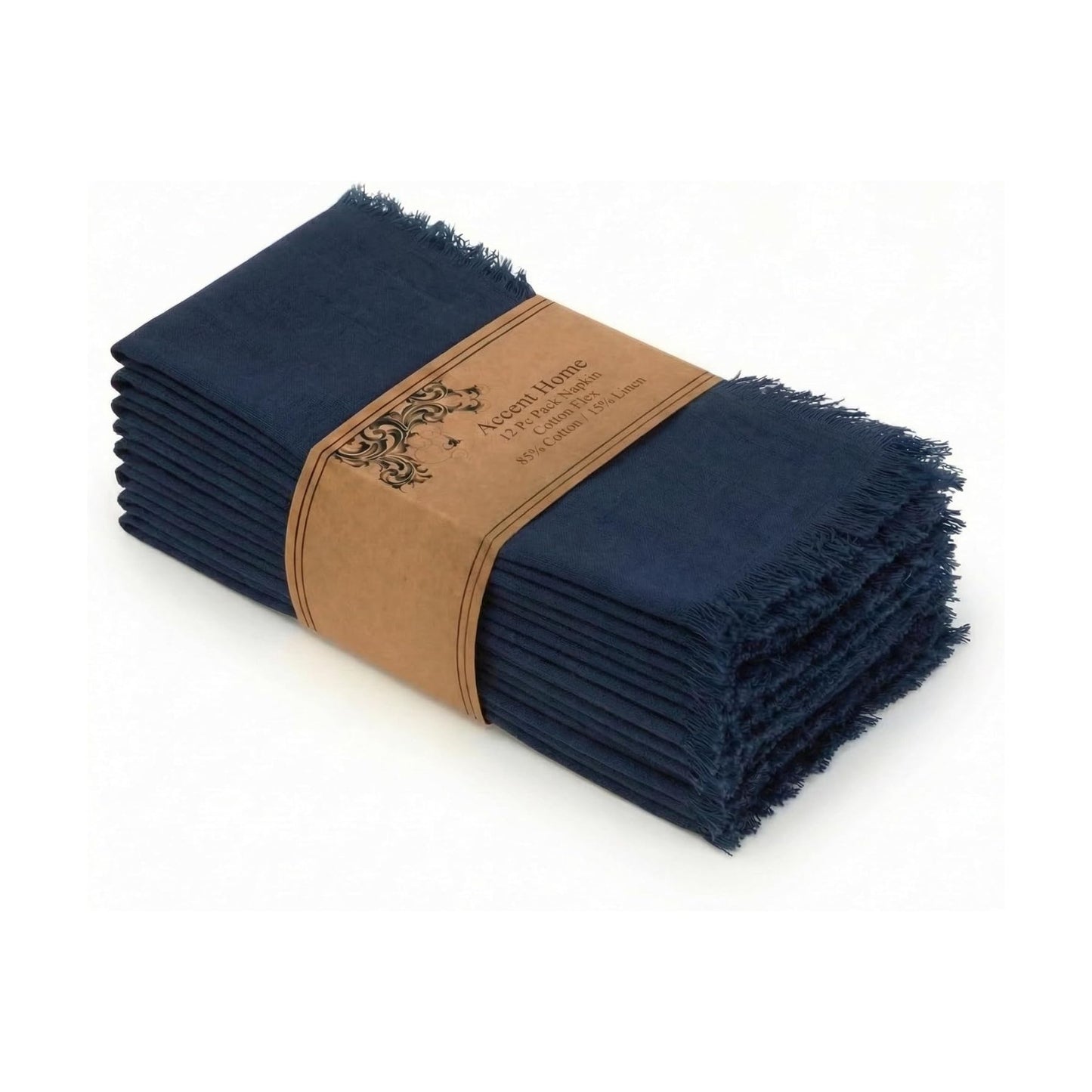 ACCENTHOME Navy Cotton Linen Napkin Set of 12 18x18 inch Dinner Napkins | Cotton Linen Blend Napkins, Machine Wash On