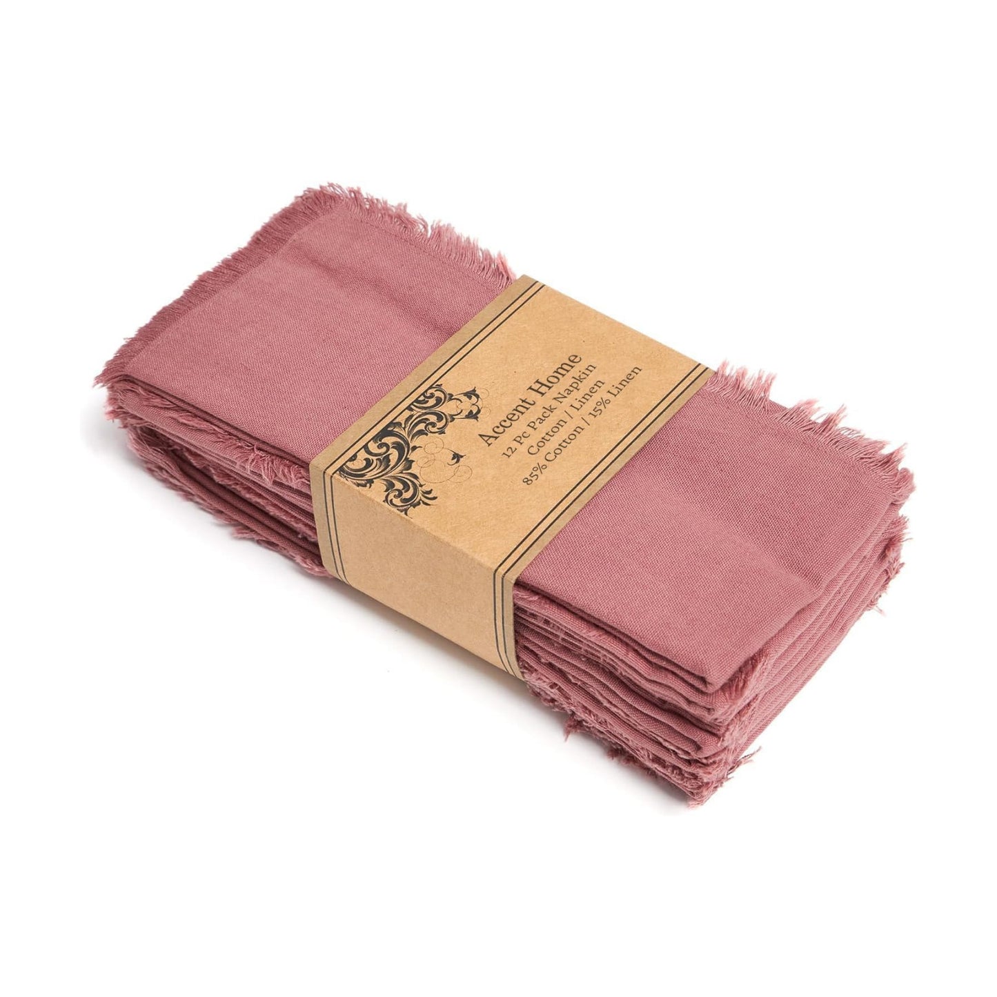 ACCENTHOME Blush Cotton Linen Napkin Set of 12 18x18 inch Dinner Napkins | Cotton Linen Blend Napkins, Machine Wash On
