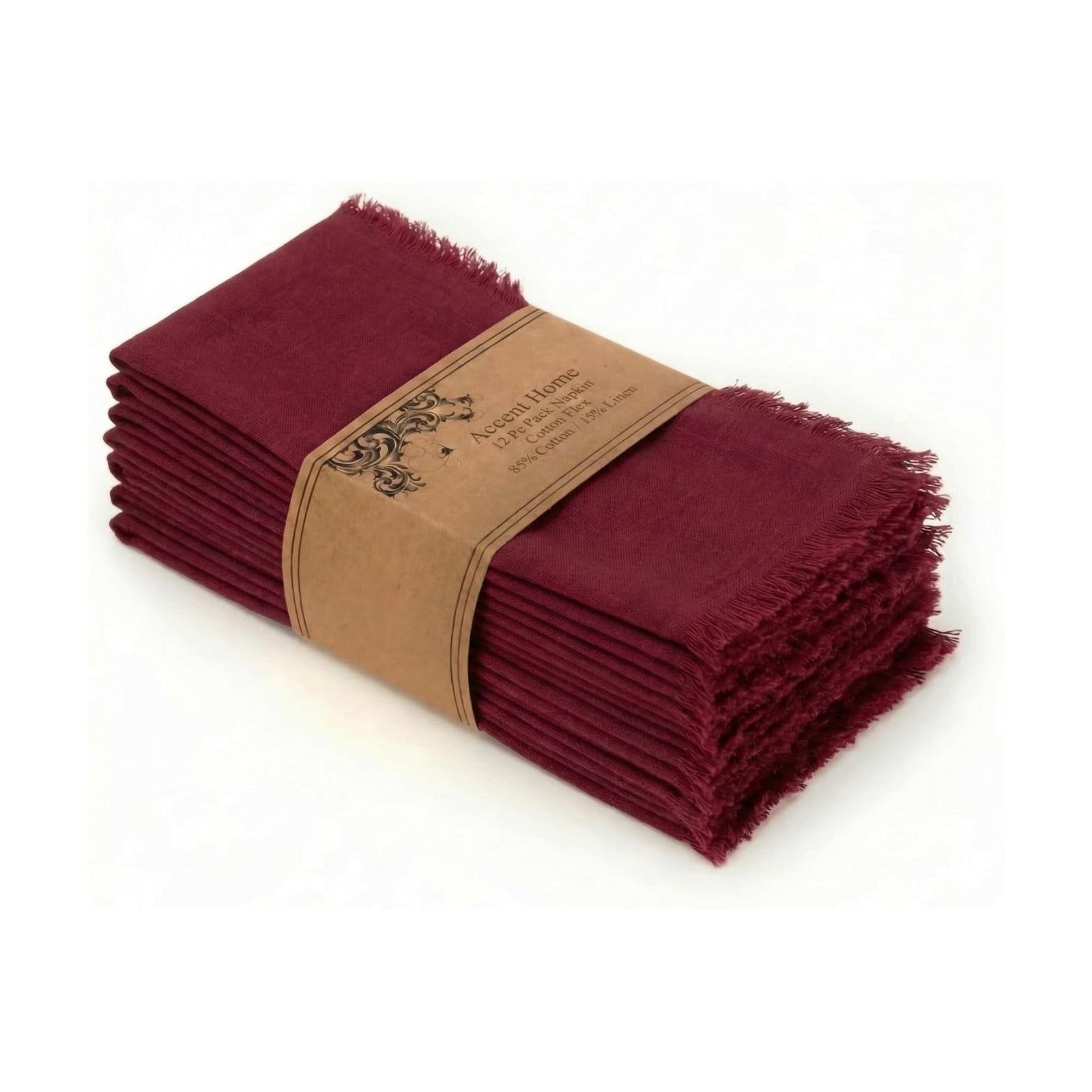 ACCENTHOME Burgundy Cotton Linen Napkin Set of 12 18x18 inch Dinner | Cotton Linen Blend Napkins, Machine Wash On