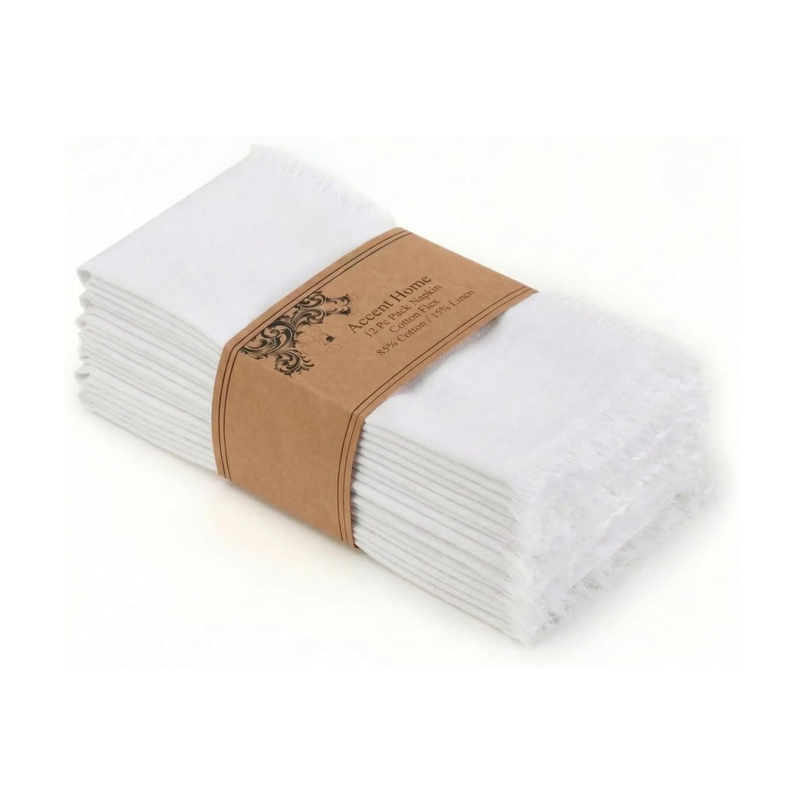 ACCENTHOME White Cotton Linen Napkin Set of 12 18x18 inch Dinner Napkins - Washable Soft Premium Hotel Quality Reusable
