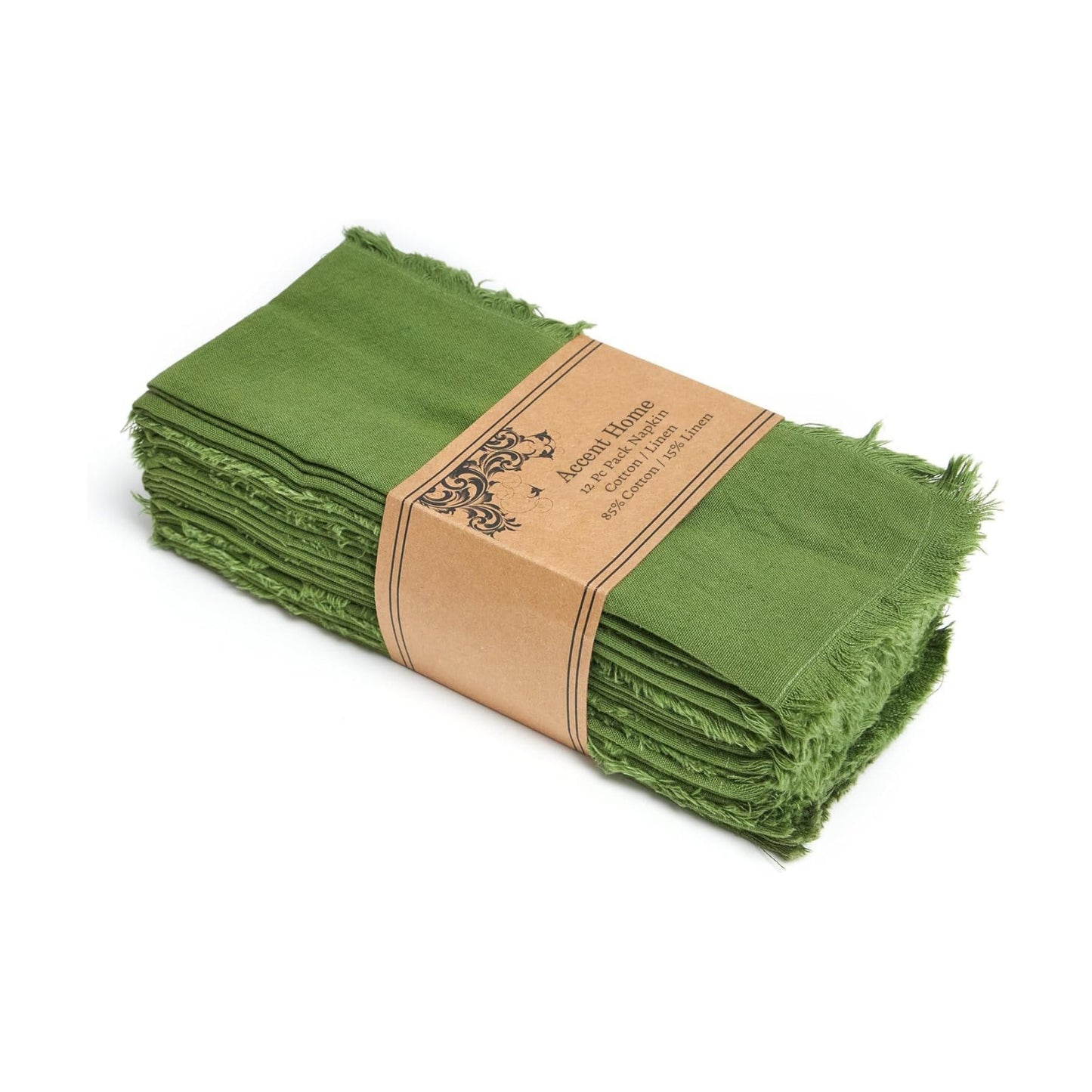 ACCENTHOME Olive Green Cotton Linen Napkin Set of 12 18x18 inch Dinner | Cotton Linen Blend Napkins, Machine Wash On