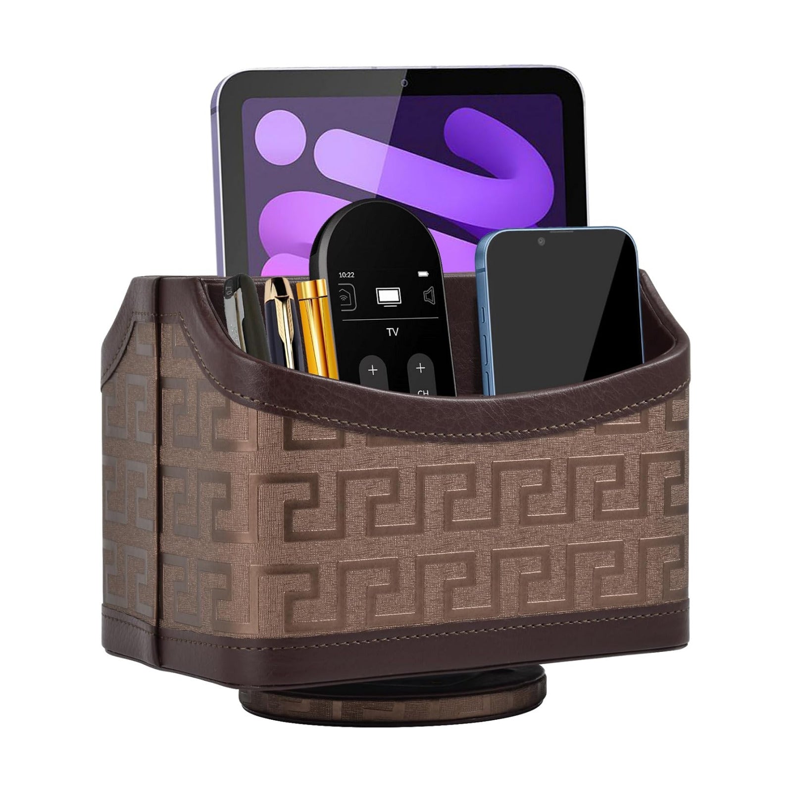 Leather Remote Control Holder 360°Rotatable / Coffee Gold