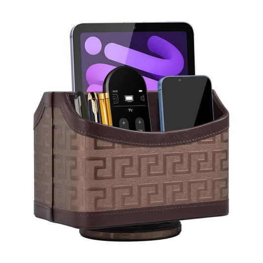 Leather Remote Control Holder 360°Rotatable / Coffee Gold