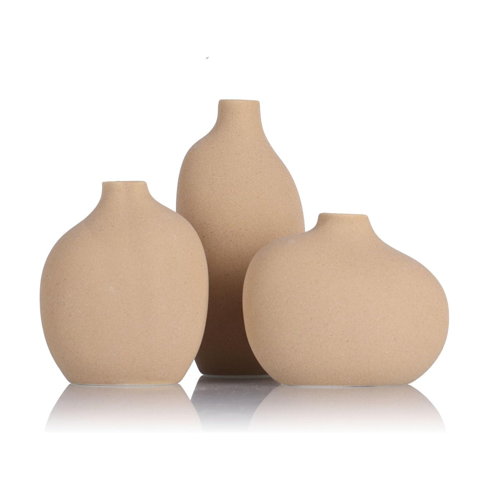 Small Ceramic Vase / Tan / Brown / Set of 3