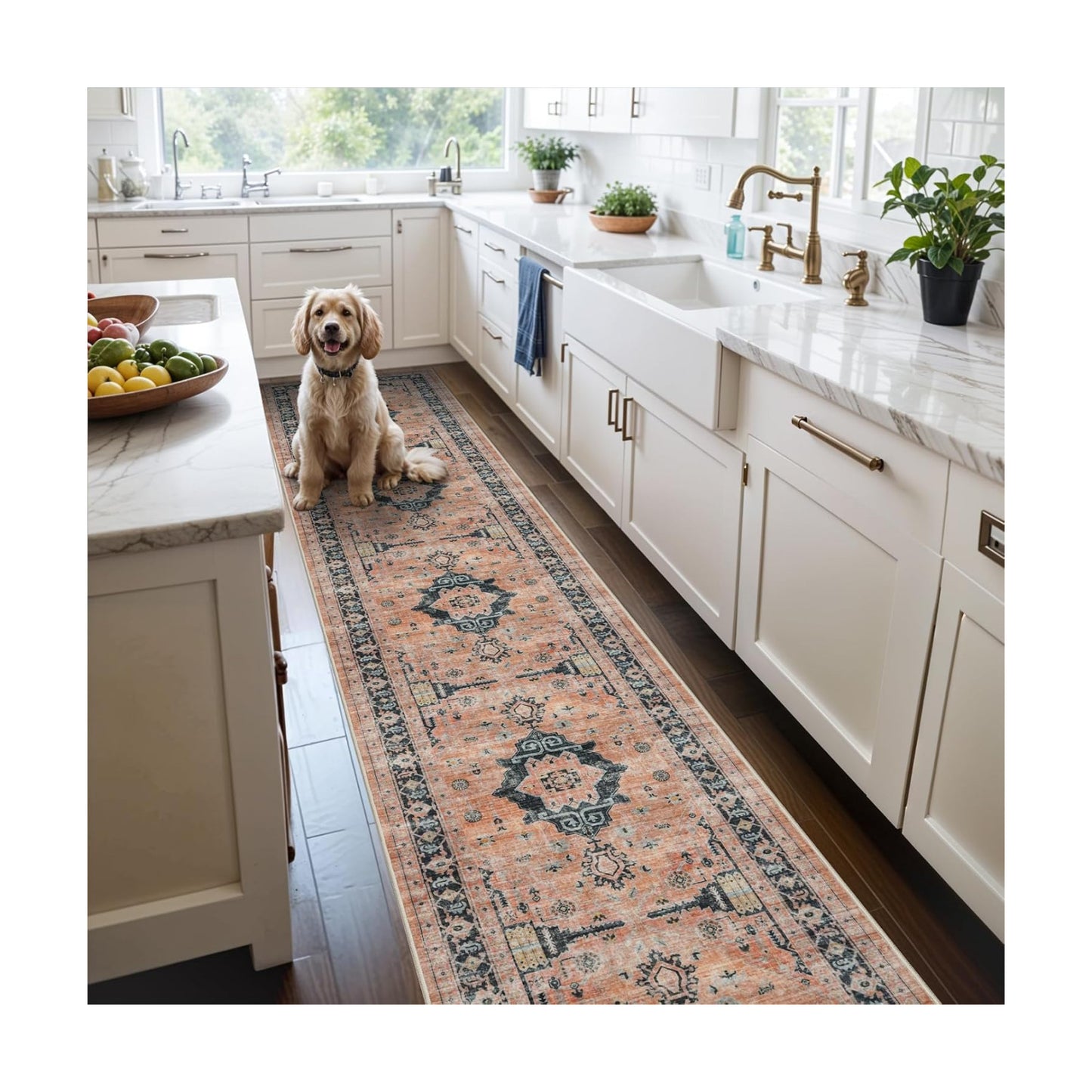 Hallway Washable Runner Rug - 2'6x14 Kitchen Rugs Entryway Rug Runner Vintage Soft Floor Mat Non Slip Indoor Farmhouse