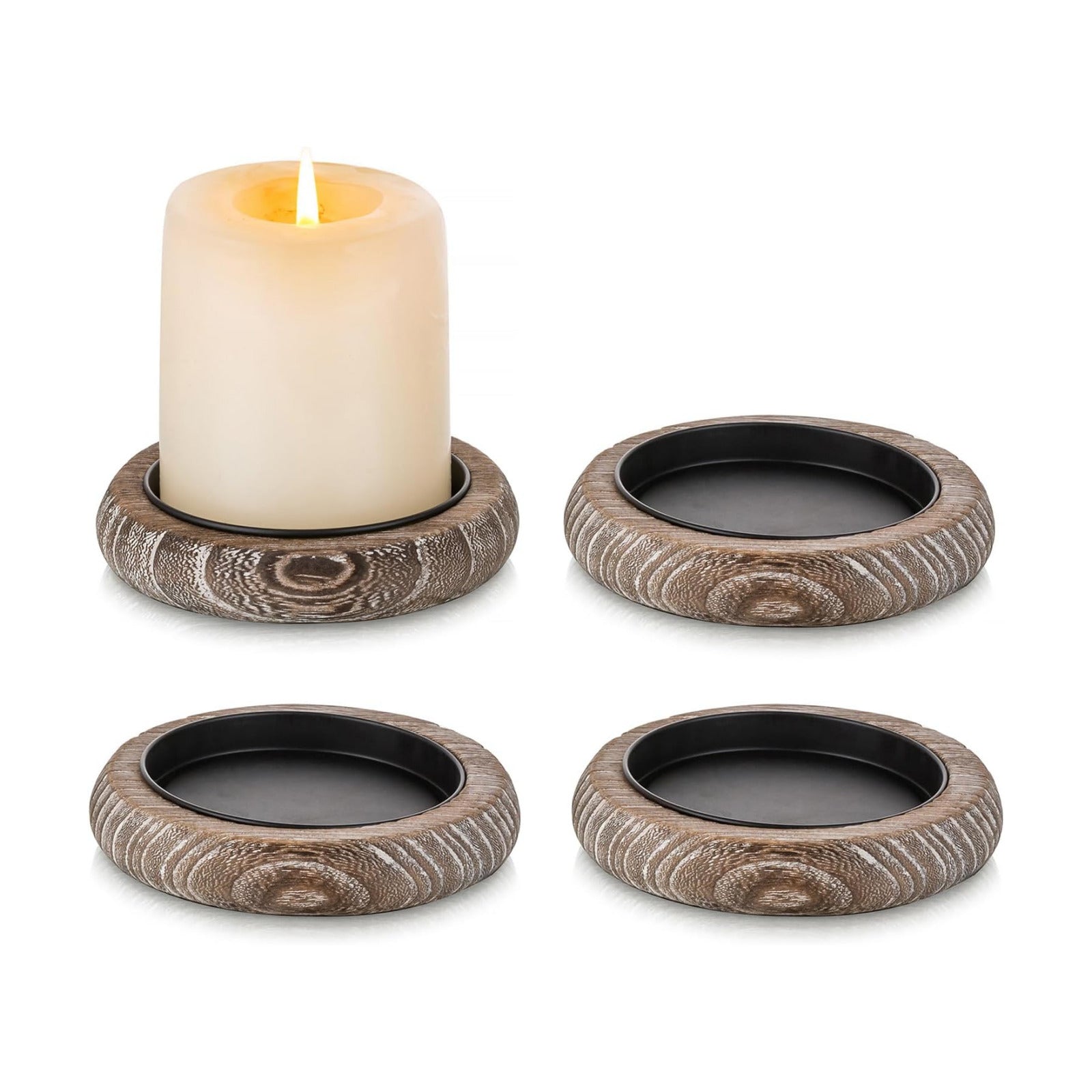 Wood Candle Holder Farmhouse Decor / Whitewash / Set of 4