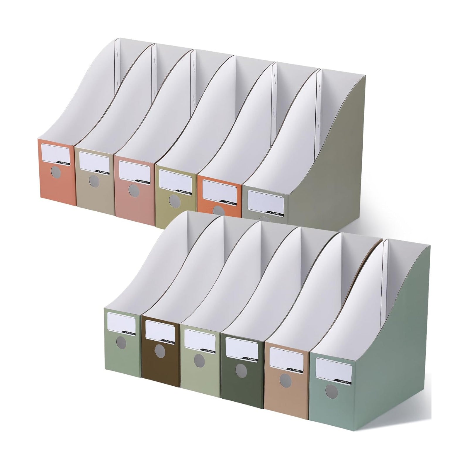 Colarr 12 Pack Cardboard Magazine File Holders Book Bins,Morandi Color | Heavy Duty Magazine Storage Box with Labels