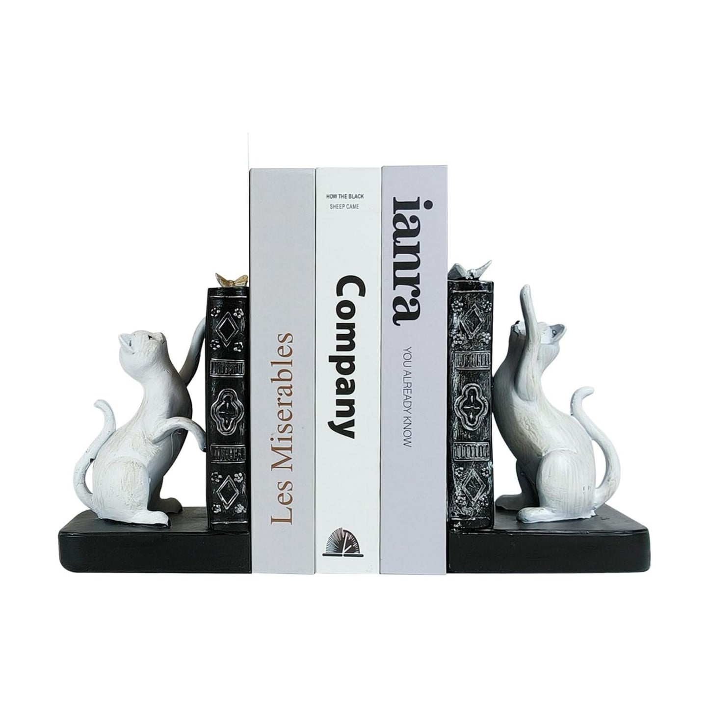Decorative Bookends / Heavy Duty Resin Cat Bookends / White