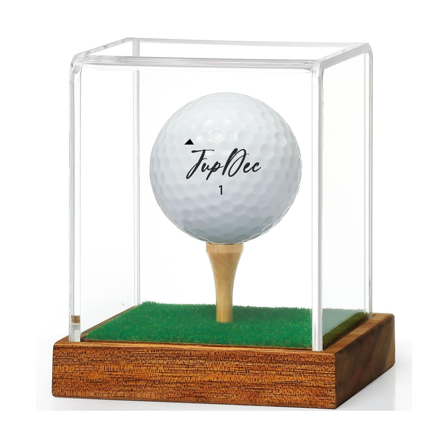 Golf Ball Display Case Clear Acrylic Memorabilia Stand Cube Holder with Wood Base & Tee, Dust Protection Transparent