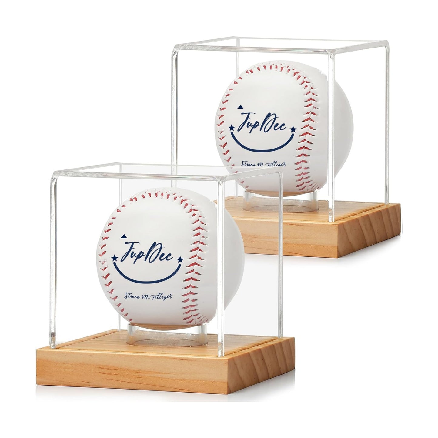 Baseball Display Case, Clear Cube Baseball Holder with Wooden Base, Autograph Baseball Stand Box for Single Ball, Pine