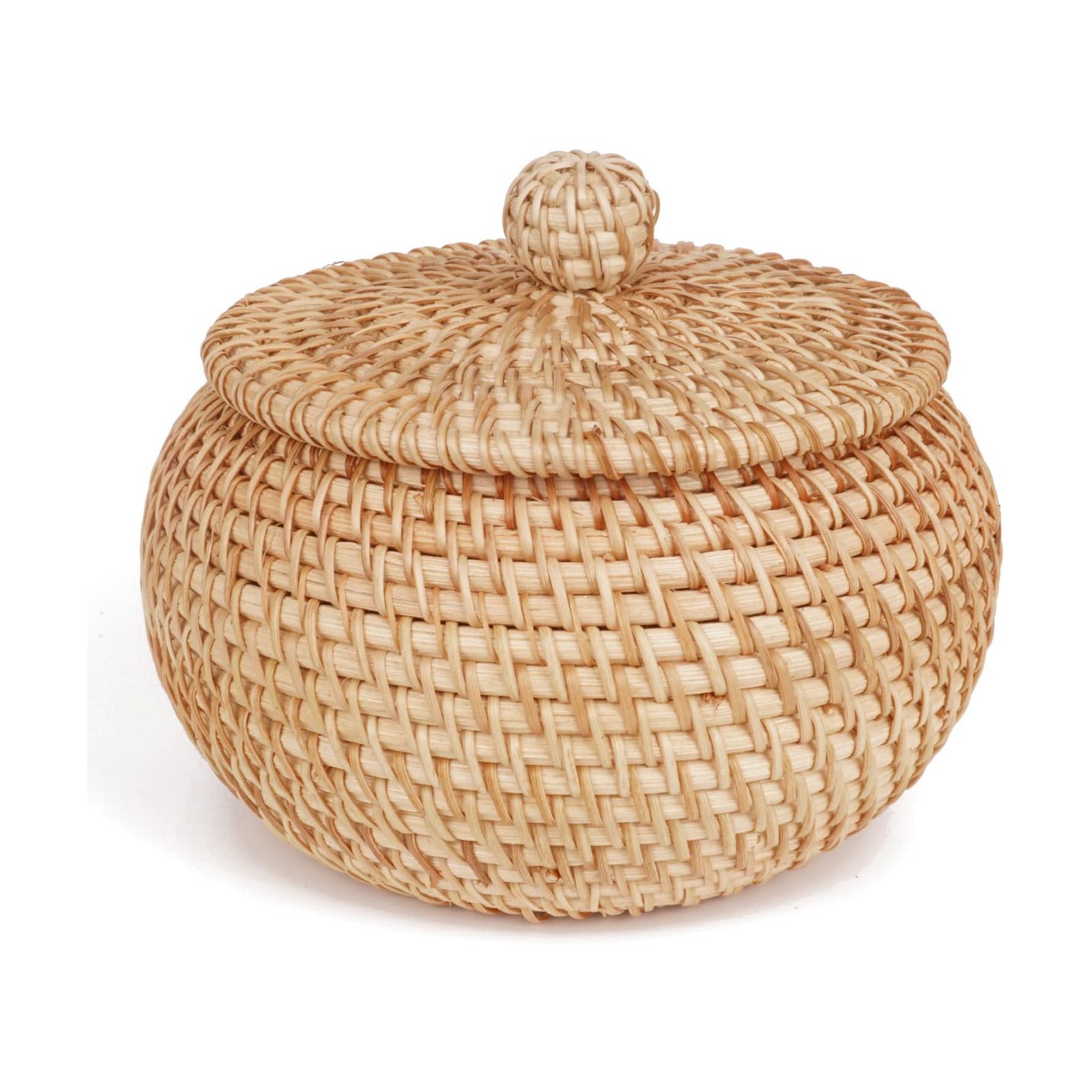 Round Rattan Basket Box / Round Rattan Basket with Lid / 6.3 Inch