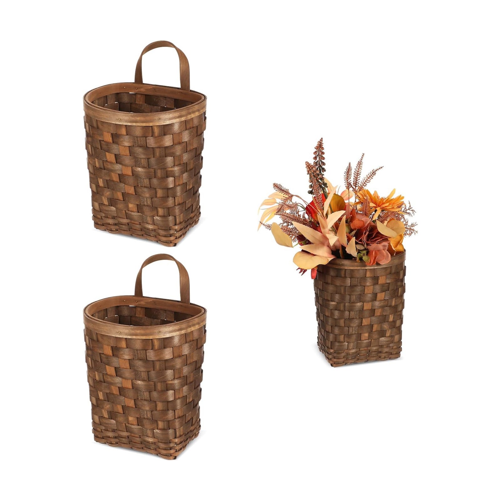 Hanging Basket Woven Wall Storage Organizer In Rustic Wicker Basket / 9.84 x 6.69 x 15.94