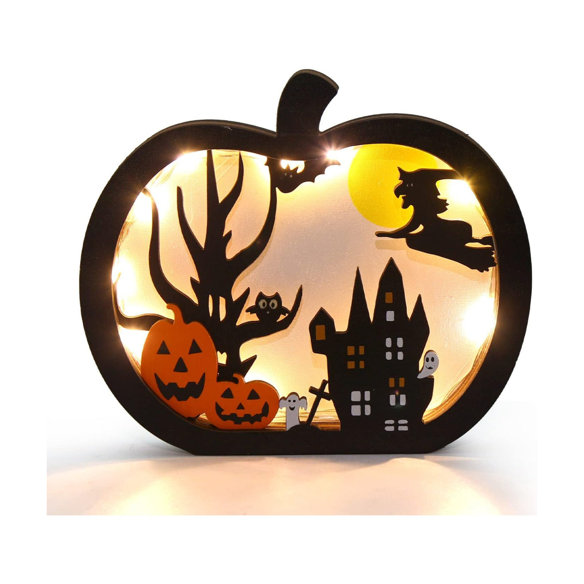 FOIMAS Halloween Wooden Table Sign,Light Up Pumpkin Table Centerpiece Topper for Halloween Table Top Party Decoration Supply（UPGRATED)