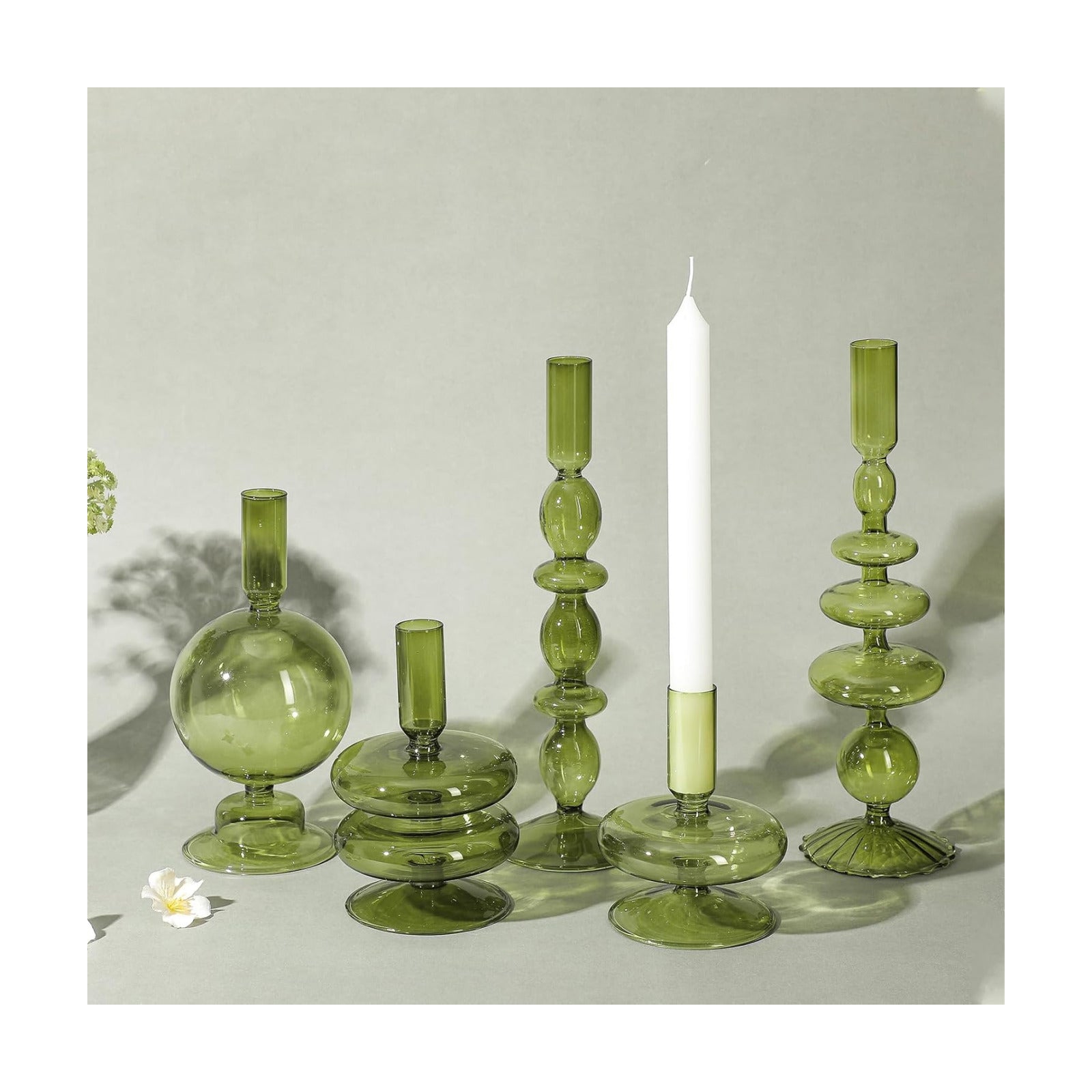 Rtteri 5 Pcs Glass Candlestick Holders Colorful Glass Taper Candle Stand Groovy Candlestick Wavy Boho Chic Clear Bases